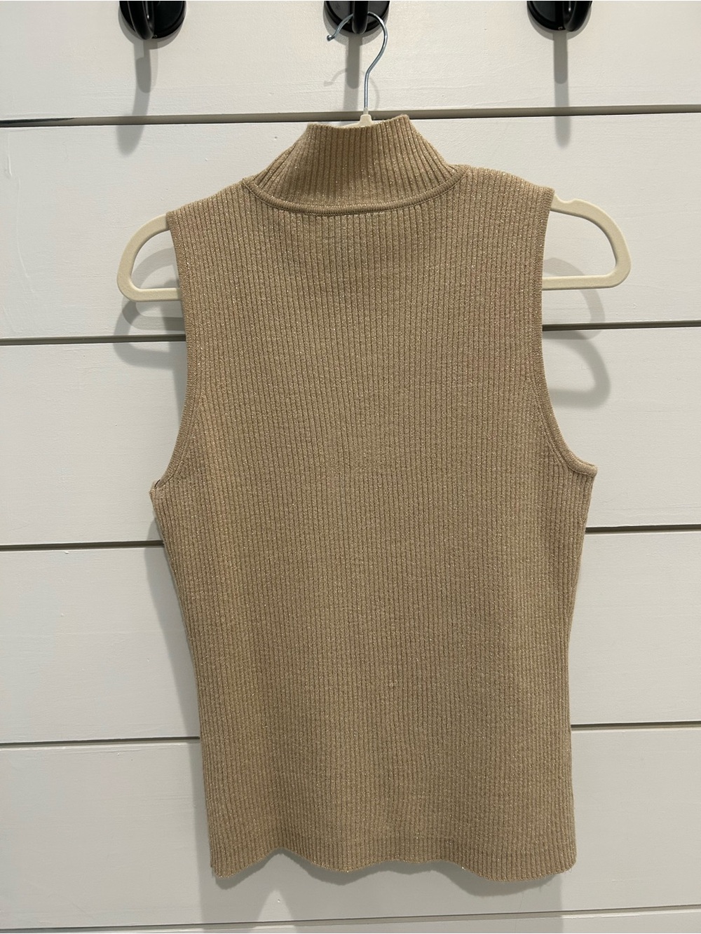 Axcess Gold Metallic Sparkle Sleeveless Knit Top | Shimmer Party Mock Neck
